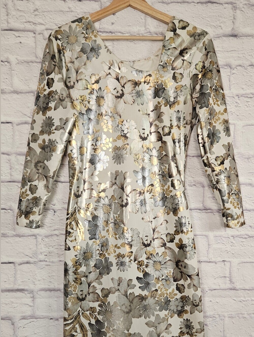 Vintage Metallic Floral Fit Flare Maxi Dress Formal Evening Gown - Picture 3 of 16